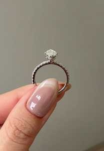 Custom Marquise Lab Grown Diamond Engagement <b>Ring</b> 14K 18K Solid <b>Gold</b> Half Bezel <b>Set</b> Solitaire Round Pave Anniversary Jewelry - Product Image 3