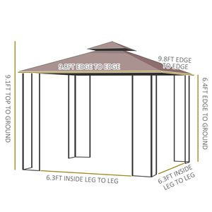 "2 Tier Patio Gazebo <b>Canopy</b> 10FT X 10FT Steel Frame Brown with Polyester <b>Roof</b> Netting & Curtain Sidewalls for Villa & Courtyard" - Product Image 3