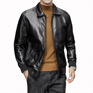 Customized Lambskin <b>Men's</b> Leather <b>Flight</b> <b>Jacket</b> Casual Black Zip Up Bomber <b>Jacket</b> with Big Flap Pockets - Product Image 2