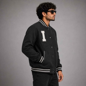 Veste universitaire en cuir véritable et laine Melton pour l'hiver, col montant, avec logo sur le devant, design personnalisé, écologique - Product Image 4