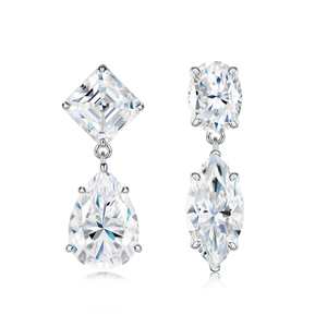 Silver Moissanite Pear Cut Drop <b>Stud</b> <b>Earrings</b> VVS1 Certified Luxury Teardrop Lab Diamond Fine Jewelry Women - Product Image 1