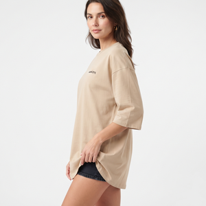 Breathable Women's Oversized Cotton Crew Neck Tee Longline Three Quarter Sleeve Relaxed Fit Custom Logo T Shirt - Product Image 4