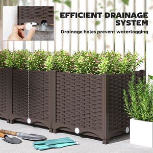 Fioriera Rialzata in Plastica 4x1x1 piedi per Esterni, con Fori di Drenaggio, Peso 5kg, per Ortaggi ed Erbe, Colore Marrone - Product Image 6