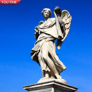 Statua in spugna <span class=keywords><strong>Angelo</strong></span> Ponte ant <span class=keywords><strong>Angelo</strong></span> in marmo bianco intagliato a mano a grandezza naturale - Product Image 6
