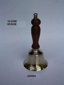 Campana de metal pulido con acabado brillante y mango de madera, hecha de latón, campana navideña de latón pulido. - Product Image 3