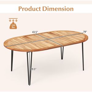 Tavolo da Pranzo Ovale da Esterno da 79 Pollici con Foro per Ombrellone e Piano in Legno di Acacia per 8 Persone - Product Image 5