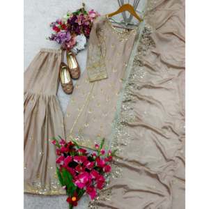 Vestido de Noche Elegante de Diseñador - Top-Sarara y Dupatta de Lujo para Fiestas - Product Image 5