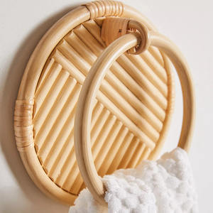 ที่แขวนผ้าขนหนูรูปดอกไม้แบบติดผนังสำหรับตกแต่งห้องครัวห้องน้ำ ทำจากหวาย - Product Image 2