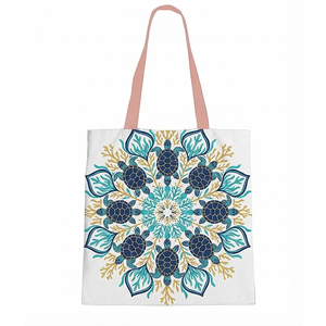 Sac fourre-tout en coton imprimé sur mesure |   Design Mandala Tortue de mer |   Sac de courses réutilisable et écologique - Product Image 1