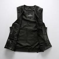 Veste de club MC en cuir de vache véritable avec lacets latéraux, patch brodé tête de mort et croix au dos, veste de motard