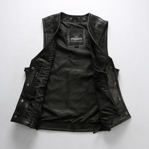 Veste de club MC en cuir de vache véritable avec lacets latéraux, patch brodé tête de mort et croix au dos, veste de motard - Product Image 2