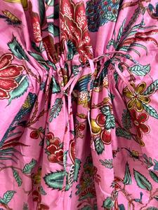Women 100% Cotton Maxi Floral Bird Print Batwing Sleeve V-neck Eco-Friendly <b>Kaftan</b> Dress <b>Beach</b> Cover Boho Resort Wear Kimono - Product Image 4