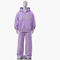 Setelan Training Pria Rajut Katun 100% Bernapas untuk Musim Gugur, ODM, Hoodie Zip Bermotif Bintang, Celana Panjang Lebar, Model Longgar Kasual