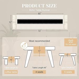 Runner da Tavolo Boho Chic 72 Pollici per Natale e Halloween, Macramè con Nappe, Decorazione Rustica per la Casa in Stile Fattoria, Nero - Product Image 4
