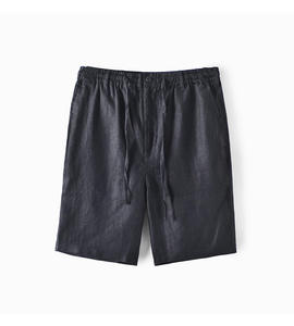 Shorts d'été gris en gaze de coton légers pour hommes, couleur unie, respirants, taille élastique avec cordon de serrage, coupe droite, cinq poches - Product Image 3