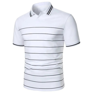 Polo homme blanc à manches courtes, coupe ajustée, bordure contrastante, couleur unie, tricoté, longueur standard - Product Image 4
