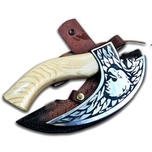 Burraq Hache à pizza industrielle DIY en acier au carbone, fabriquée à la main, avec manche en bois de rose et étui en cuir, 10 pouces, pour l'extérieur, cadeau Fête des Pères - Product Image 1