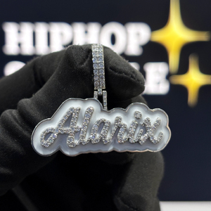 <b>Custom</b> White Enamel Letter <b>Name</b> Pendant 925 Sterling Silver VVS1 Moissanite Iced Hip Hop <b>Necklace</b> Unisex Jewelry Gold Plated - Product Image 1
