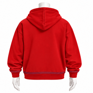 เสื้อฮู้ดลายดอกไม้สีแดง ปักลายดอกไม้หลากสี เสื้อสเวตเชิ้ตแบบสวม มีกระเป๋าจิงโจ้ ทรงหลวม สไตล์ลำลอง สตรีทแวร์ - Product Image 2