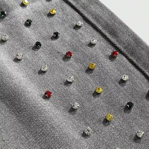 Shorts en jean épais personnalisés pour hommes, style streetwear, avec strass et cristaux, vintage, 100 % coton, service OEM, tissés, taille moyenne - Product Image 5