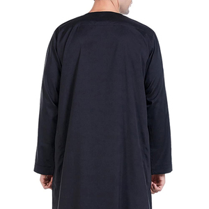 Thobe de prière islamique pour homme, noir, manches longues, longueur au sol, style Moyen-Orient, col rond, coupe ample, de qualité supérieure - Product Image 6