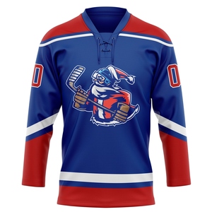 Venta al por Mayor del Jersey de Hockey 3D Personalizado de OMMIZ INDUSTRY con Cuello de Encaje, Diseño de Santa Claus Navideño en Negro, Rojo y Blanco - Product Image 2