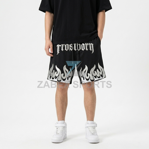 Shorts de basket-ball en mesh personnalisés à motif flamme haute densité, légers, respirants, performants, style streetwear chez ZABEX SPORTS - Product Image 4