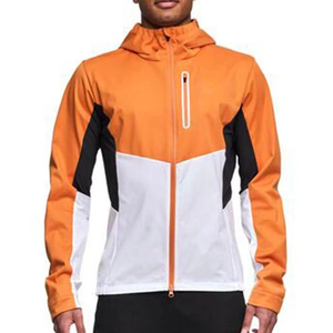 Veste de sport coupe-vent à capuche pour homme, orange, blanc, noir, color block, fermeture éclair sur le devant, coupe classique, vêtements d'extérieur pour l'automne - Product Image 2