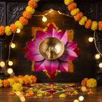 Lampe à huile décorative traditionnelle indienne en forme de lotus Lotus Diya pour Diwali, Pooja, décoration de temple à domicile, festival