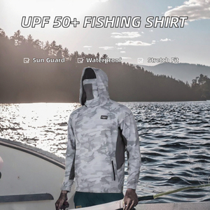 เสื้อตกปลาแบบกันน้ำสำหรับผู้ชาย ผ้าโพลีเอสเตอร์ 95% สแปนเด็กซ์ 5% น้ำหนัก 180 กรัม ป้องกันแสงแดด UPF 50 เสื้อฮู้ดตกปลาพร้อมโลโก้สั่งทำ เสื้อตกปลาแห้งเร็วสำหรับผู้ชาย - Product Image 3