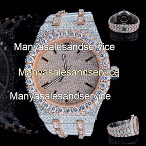 Montre mécanique haut de gamme avec affichage du calendrier, en acier inoxydable, lunette sertie de diamants et de moissanite, résistance à l'eau 10 bars, bracelet - Product Image 4