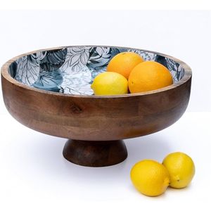 Bol sur piétement en bois de manguier artisanal avec incrustation en émail marbré, bol décoratif de luxe pour fruits, centre de table, décoration de la maison - Product Image 6