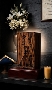 Wooden <b>Memorial</b> Urn Carved Keepsake Cremation Urn Decorative Casket Gift <b>Box</b> for Remembrance - Product Image 4