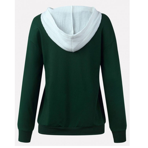 Sudadera de Mujer con Capucha y Cierre, Color Sólido, Manga Larga, Tejido de Algodón, para Otoño, Verde con Detalle de Raya Blanca - Product Image 2