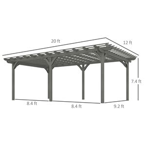 Pergola Gazebo Moderna in Legno 3,6x6m con Traliccio per Viti e Struttura Stabile per Piante Rampicanti, Finitura WPC Grigia - Product Image 3