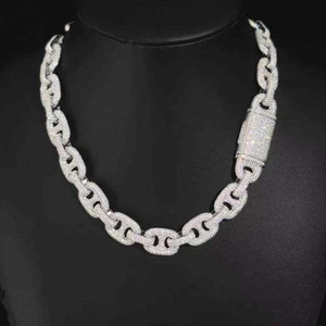 Cadena de eslabones cubanos de lujo con moissanita, plata 925 chapada en rodio, joyería de eslabones tipo Curb Iced, moda urbana hip hop para hombre - Product Image 4