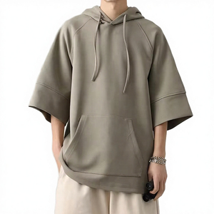 New Style Casual <b>Mens</b> Solid 100% Cotton <b>Short</b> <b>Sleeve</b> Oversized Summer Terry <b>Hoodies</b> & Sweatshirts - Product Image 6