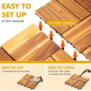 10pcs <b>Interlocking</b> 11.8"x11.8" Natural Solid Acacia Wood Deck <b>Tiles</b> Indoor Outdoor Patio Garden Balcony Poolside - Product Image 4
