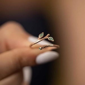 Handmade Olive Leaf <b>Ring</b> For Women <b>925</b> Sterling <b>Silver</b> 14K Gold Plated Green Emerald Jewelry Gift For Her - Product Image 1
