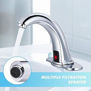 Rubinetto Automatico Cromato per Lavabo Bagno con Sensore, Senza Contatto, Mani Libere, per Acqua Fredda, Piastra di Montaggio Inclusa - Product Image 6