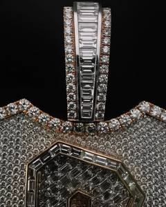 Collier pendentif bouclier de luxe en argent sterling serti de pierres, avec grande lettre R et pierres de moissanite taille baguette, bijoux hip-hop pour hommes - Product Image 2