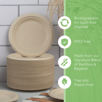 Assiette jetable sans PFAS, 9 pouces, en pulpe de bagasse de canne à sucre, gaufrée, compostable, biodégradable, écologique, robuste