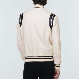 Veste universitaire crème pour homme avec bordure noire et fermeture boutonnée, coupe classique, style décontracté, vêtement d'automne, veste Lettermen - Product Image 3