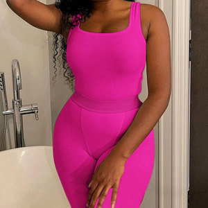 Conjunto de Yoga sin Costuras de 2 Piezas, Top Corto de Cintura Alta y Leggings Largos, Color Rosa Sólido, Ropa Deportiva para Mujer - Product Image 2