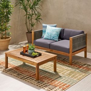 Set Divanetto da Esterno con Telaio in Legno di Acacia e Tavolino, con Cuscini, Arredamento da Giardino per Conversazione, Mobili in Legno per Esterni - Product Image 4