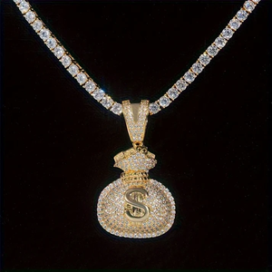 s925 silver money <b>bag</b> pendant moissanite iced out hip hop necklace <b>charm</b> for men women cz simulated diamond silver gold plated - Product Image 4