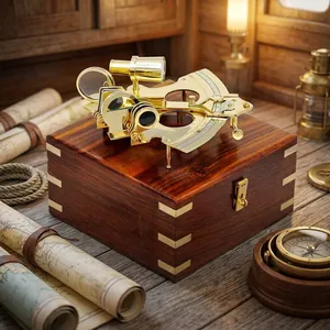 Sextant Nautique en Laiton avec Boîte en Bois, Instrument de Navigation Astronomique Maritime Pirate, Décoration Vintage, Objet de Collection - Product Image 5