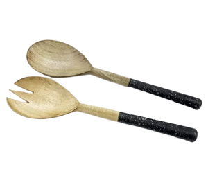 Ensemble de cuillères de service hybrides bois et résine avec extrémité fourchue, finition mate, design minimaliste, réutilisables pour le camping et la décoration - Product Image 4