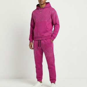 Chándal con pedrería para hombre con chaqueta de cremallera completa, pantalones a juego y tela suave para uso diario en la calle. - Product Image 3