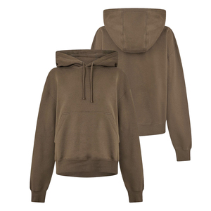 Hoodies courts en coton et polyester pour femmes, couleur marron, grande taille, pull-over, vêtements d'hiver, hoodies courts avec poche kangourou - Product Image 3